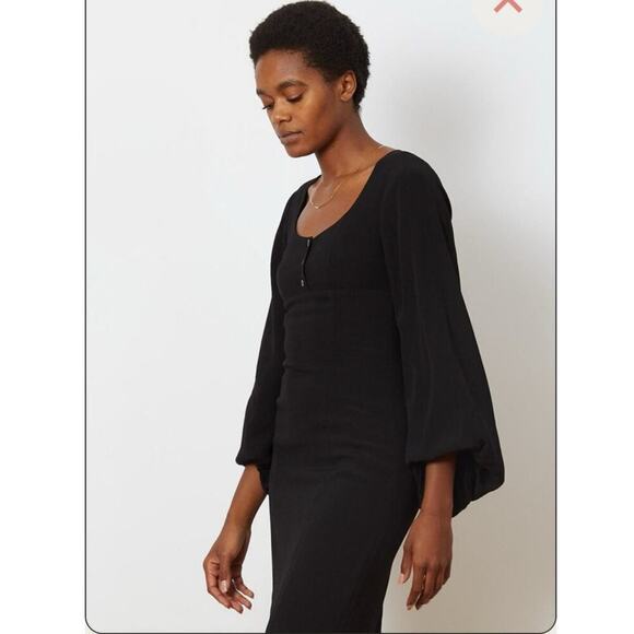 Staud Lara Midi Dress In Black Crepe Balloon Sleeves Ruffled Hemline Size 2 - Picture 7 of 13